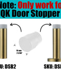 Image showing Ten Pack White Rubber Door Stopper Bumpers for DSB2 and DSB5, with dimensions and installation note for JQK Door Stopper.
