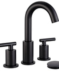 Black Matte Widespread Bathroom Faucet With Pop Up Drain And Supply Hose, 8 Inch, Two Handles, Three Hole Mount