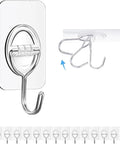 8 Pack Clear Adhesive Wall Hooks Stick On Self Adhesive Stainless Steel Hooks Hang Up To 11 Lbs Great For Bathroom Kitchen Entryway And More Discreet Invisible Mount No Tools Needed shown in front and side views