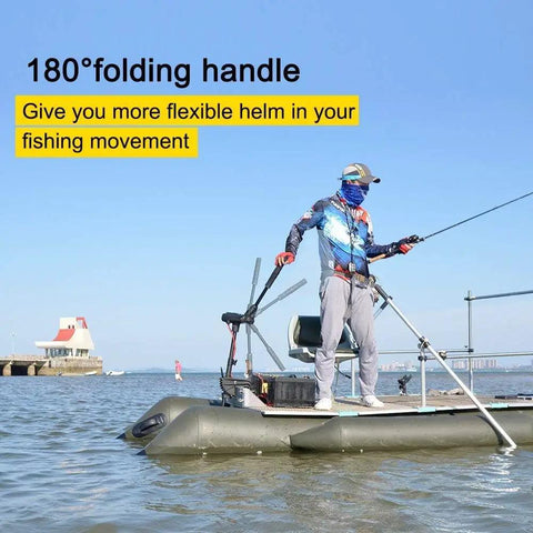 Brushless Transom Trolling Motor 12V 65 Lbs Thrust Featuring Quick Hand Control and Heavy Duty Construction for Super Smooth and Hella Reliable Freshwater Fishing Trips with 180° folding handle.