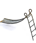 Miniature Rustic Metal Slide For Fairy Garden Bench And Backyard Micro Landscape Set Featuring Super Chill Vintage Vibes And Totally Rad Design. 1.75in wide by 4.5in tall.