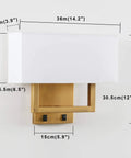 Antique Finish Wall Sconce Lights Set Of Two With White Textile Shades And On Off Switch Dope Home Vibe For Living Room Or Nightstand E26 Base Compatible Dimmable Bulbs, dimensions shown