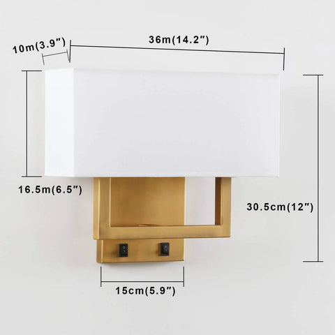 Antique Finish Wall Sconce Lights Set Of Two With White Textile Shades And On Off Switch Dope Home Vibe For Living Room Or Nightstand E26 Base Compatible Dimmable Bulbs, dimensions shown