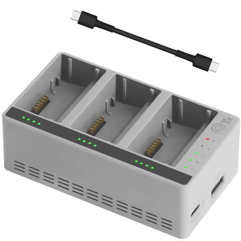 Two-Way Battery Charging Hub For LITO X1 And LITO 1 Drones showing three battery slots with charge cable