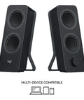 Black Bluetooth 2.0 Desktop Speakers With 3.5mm Aux Cable, Seamless Easy Switch Audio Across Devices, rich stereo sound for PC