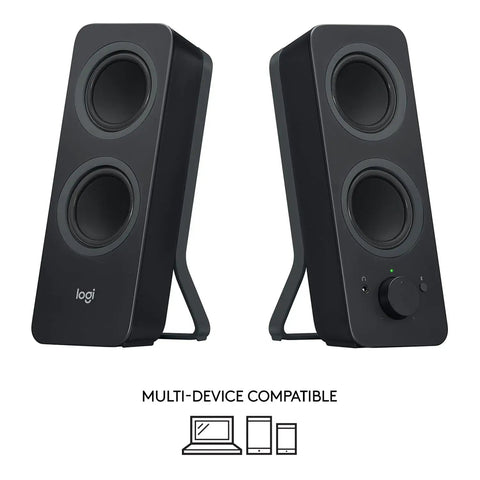 Black Bluetooth 2.0 Desktop Speakers With 3.5mm Aux Cable, Seamless Easy Switch Audio Across Devices, rich stereo sound for PC