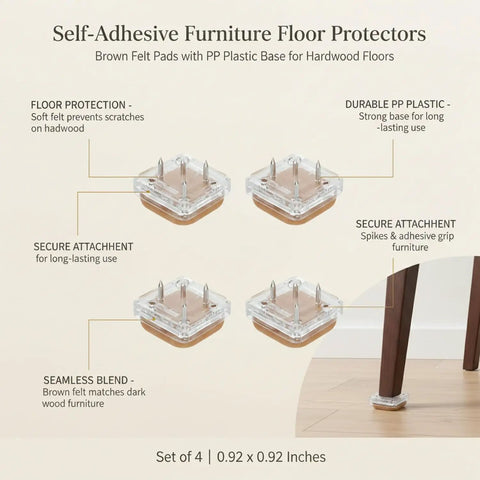 Floor Saver Brown Self Adhesive Felt Pads With Durable PP Base Furniture Glides For Chairs And Tables That Glide Like Butter