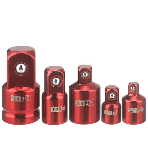 Sick Heavy Duty Impact Socket Adapter Set Crv Steel Converter Kit With 5 Pieces For Automotive Garage Drive Wrench Conversion Tool Red, five red adapters