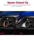 Before and after installation of a Diesel Exhaust Tip 5 Inch Inlet 6 Inch Outlet Stainless Steel Bolt On Tail Pipe Tip 15 Inch Long Rolled Edge