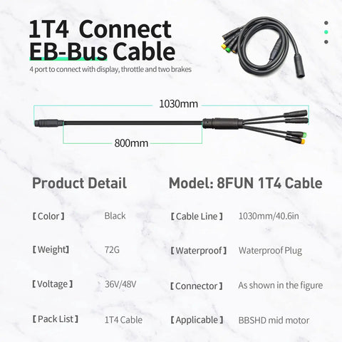 Waterproof Ebike Cable Controller With Display Throttle Ebrake For BBSHD 1T4 137cm Cable Length Built Tough Connects To Display Throttle And Two Brakes Fits BBS01 BBS02 Mid Motor E Bike Conversion Accessories