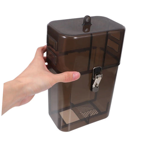 Rock Solid Waterproof Charger Cover For Electric Bike And Ebike Plug Protector in brown, hand-held cover with secure latch.
