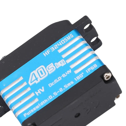 Heavy Duty RC Digital Servo Motor Featuring IP68 Waterproof Sealing And Solid Aluminum Gears, 40kg with black and blue design.