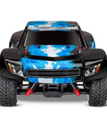 Front view of LaTrax Desert Prerunner 1 By 18 Scale 4WD Electric Truck RTR Blue Beast with striking blue design and robust tires.