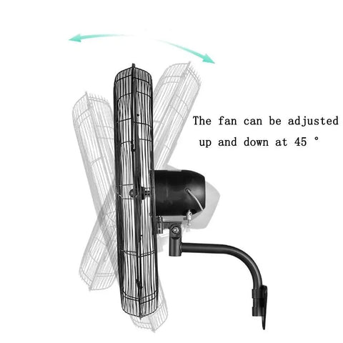 Heavy Duty Industrial Floor Fan With A Damn Powerful High Velocity Commercial Air Circulator And Premium Copper Motor Plus Three Speed Settings For A Beast Mode Factory Grade Cooling Setup, adjustable tilt at 45 degrees.