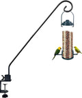 Rock Solid Heavy Duty Deck Rail Hook With 32 Inch Pole holding bird feeder with birds, clamps to deck for easy use.