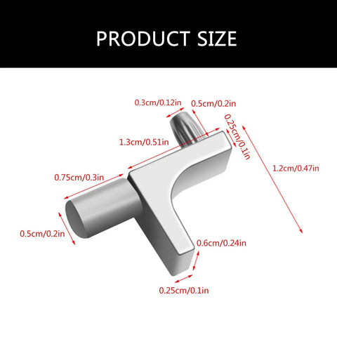 Diagram of 200 Pcs Heavy Duty Zinc Alloy Shelf Pegs For Kitchen Cabinets, Wood Shelves And Wardrobes with dimensions labeled.