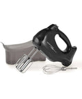 Big Time Slick And Kickin Six Speed Electric Hand Mixer With Quick Burst Function Includes Complete Three Piece Beater Set and Snappy Storage Case.