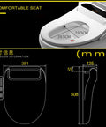 Top Shelf Electric Bidet Toilet Seat With Heated Elongated Lid Smart Led Display Self Cleaning Nozzle Slow Close Toddler Training Seat Heavy Duty dimensions shown with measurement details