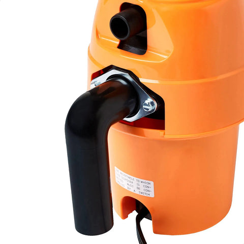 Powerful Half HP Garbage Disposal With Preinstalled Power Cord 2600 RPM High Speed Motor EZ Mount close-up, orange body