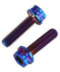 Four Pack M4X15MM Grade Five Titanium Torx Flange Bolts Burnt Blue Finish Ultra Lightweight And Hella Tough Fasteners With Precise Cut Threads For Smooth Assembly - close-up view of two bolts