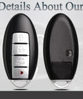 Key Fob Replacement For Nissan Altima Maxima Murano 370Z Infiniti G35 G37 EX35 FX35 FX37 Q70 Remote Smart Key Fob Plug-And-Play Ready With KR55WK48903 KR55WK49622 And Other Nissan Infiniti Vehicle Remotes shown front and back
