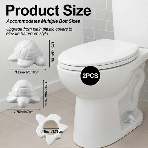 Top Shelf White Ceramic Sea Turtle Toilet Bolt Covers 2 Piece Set Fresh Coastal Bathroom Decor Screw Caps size guide with measurements.
