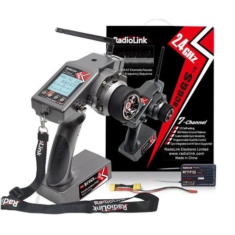 7 Channel RC Transmitter With Gyro Receiver R7FG 2.4GHz Surface Radio for RC crawler and drifting car with packaging