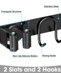 Stainless Steel Broom Holder Wall Mount 2 Pack Heavy Duty Mop Organizer With 2 Slots And 2 Hooks For Home Kitchen Garage Garden And Laundry Room Black Easy Install Durable Storage Solution