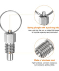 Top Notch 3 Pack Spring Plunger Pins M12 X 1.75 Thread Flat Head Stainless Steel Hardware Rust Resistant Fasteners with pull ring.
