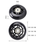Inline Skate Replacement Wheels 60mm 82-88A With ABEC-7 Bearings, black wheels with measurements and bearings shown
