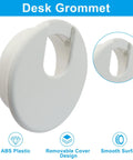 Four Pack Two Inch White Desk Grommets For Dope Cable Management And Hella Neat Workspace Setup Featuring Sturdy Abs Plastic Cord Pass Through Covers.