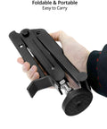 Heavy Duty Motorcycle Wheel Lift Stand For Front Or Rear Use, Track Day Ready, foldable, portable, shown in hand