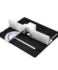 Premium Aluminum Router Table Insert Base Plate For Precision Woodworking Projects With Dead Easy Mounting Hardware And Top Shelf Metal Router System Kit In Matte Black with adjustable fence and protractor.