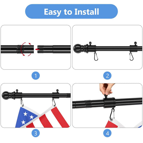 Outdoor 6 Foot Flag Pole Kit For Home And Yard With Adjustable Length From 1.3 To 6 Feet Black Metal Residential And Commercial Flagpole With Two Position Bracket Mount Rust Resistant And Durable For American Flags