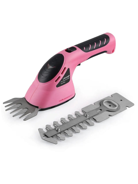 2-In-1 Electric Handheld Grass Shear And Hedge Trimmer Cordless Battery Powered No Fuss Garden Tool Pink Grab-And-Go Design