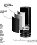Diagram of 21mm Deep 1/2 Inch Drive 6 Point Impact Socket For Easy Axle Nut Removal In CR-MO Steel showing layers and features