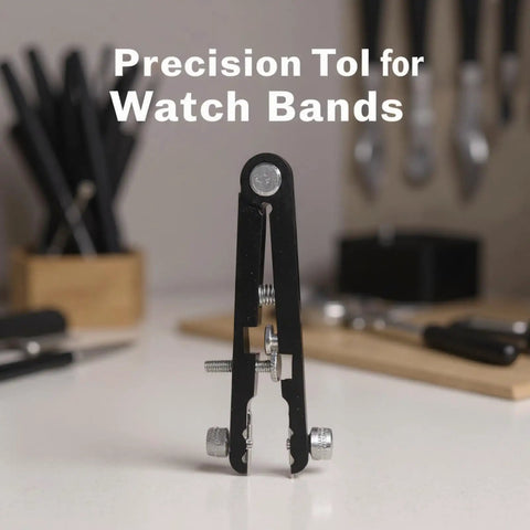 Metal Watch Band Removal Tool Kit with 8 Pins and Spring Bar Tool on a table, black, adjustable, for easy strap changes.