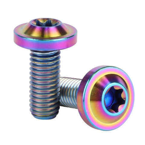 Rainbow Titanium M8x20mm Torx Head Bolts Set Of 4, Grade 5 6AL/4V Titanium Alloy, 1.25mm Thread Pitch, close-up view