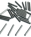 Three Thirty Second Inch By Three Quarter Inch Dowel Pins Set Of Thirty Metal Dowel Pins scattered on a white background.