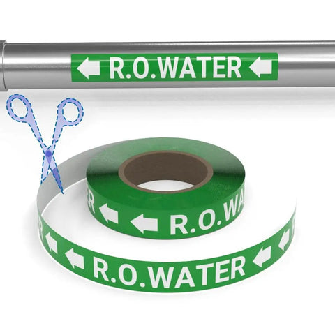 RO Water Green Pipe Marking Roll SSINLINE 2 Inch by 100 Foot Labels For 2.5 Inch to 7.9 Inch OD Pipes No Arrows rolled label and pipe