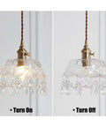 Glass Pendant Lamp Crystal Pendant Light Shade Ceiling Light Chandelier Ceiling Lamp Bedside Lamp shown on and off, with K9 crystal details.