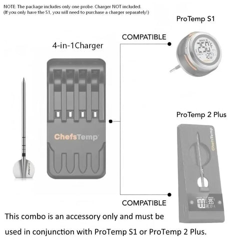 Second Gen Needle Probe For ProTemp S1 And ProTemp 2 Plus Wireless Meat Thermometer with charger compatibility details