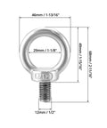 Top Shelf 304 Stainless Steel M12 x 20mm Shoulder Lifting Ring Eye Bolt With Male Thread Five Pack dimensions and specifications