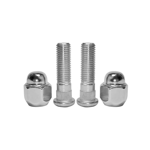 Durable M12x1.5 Wheel Lug Stud Nut Set For Hyundai And Kia Compatible With Elantra Sonata Azera Tucson Santa Fe Sorento Genesis Rio Optima Forte Soul Rondo XG350 Accent Magentis 4 Piece Replacement Kit, showing two lug studs and two nuts against a white background.