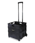 Collapsible Rolling Storage Crate With Telescoping Handle, 1.7 Cu Ft Capacity, Folds Flat To 3.5 Inches, Sturdy Black, extended handle