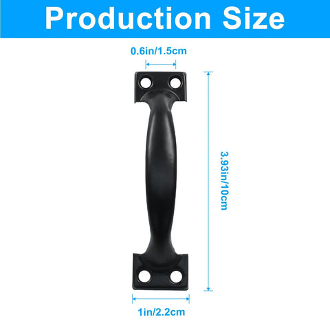 Vintage 12 Pack Barn Door Pulls 4 Inch Black Gate Handles With Screws for Drawers Cabinets shown with dimensions