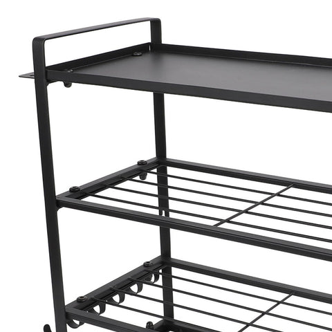 Heavy Duty Metal Wall Mount Power Tool Organizer With Extra Slots And Hooks For Sick Garage Shop Setup. Black metal rack detail.
