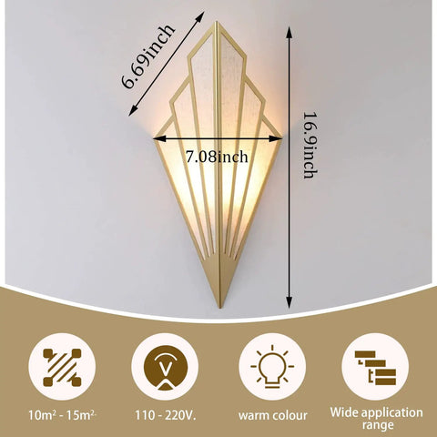 Two Pack European Style Fan Shaped LED Wall Sconces With Antique Wrought Iron Finish Art Deco G9 Wall Lamps Matte Gold Color