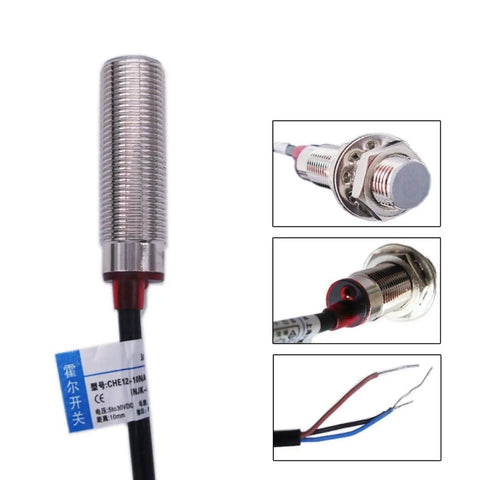 Ten Millimeter Hall Effect Proximity Sensor With NPN Normally Open Output, DC Five To Thirty Volts, 12 Millimeter Thread