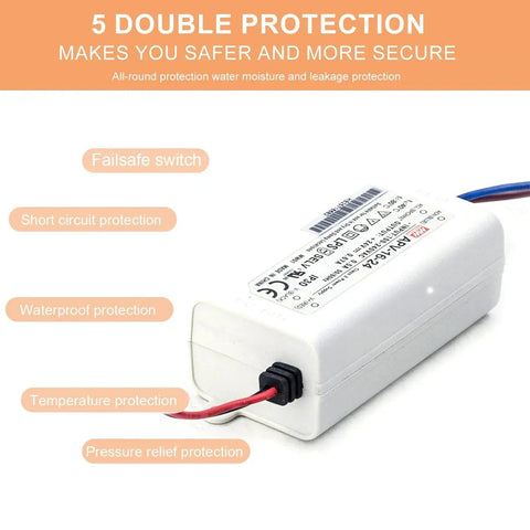 Slick 24V DC LED Power Supply Driver With Bulletproof Class 2 Safety And Foolproof Hiccup Recovery housed inside a compact unit.